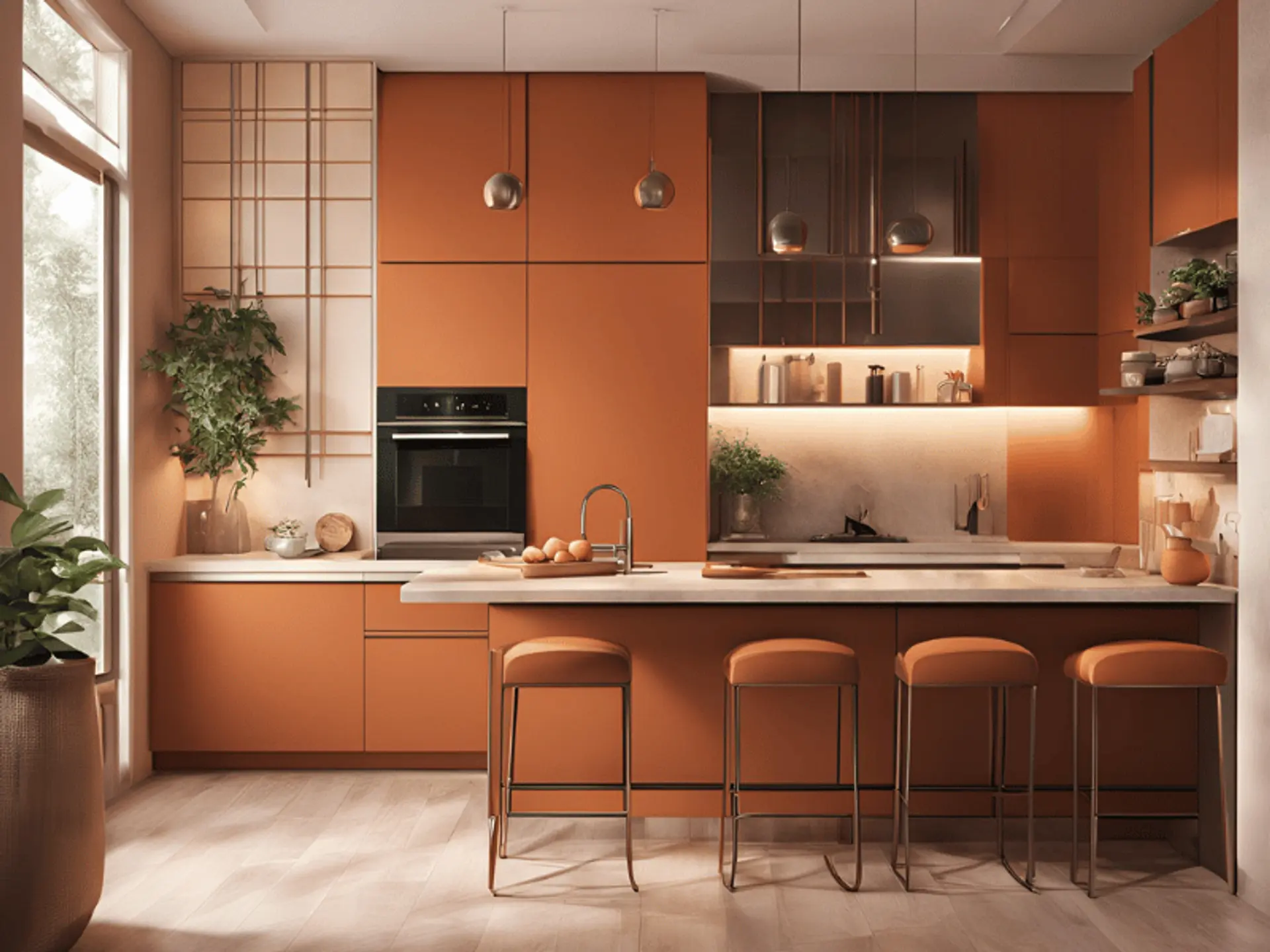 Burnt Orange And Beige Kitchen