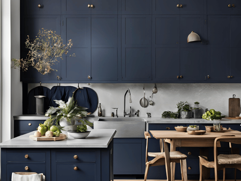Dark Blue And Grey Kitchen